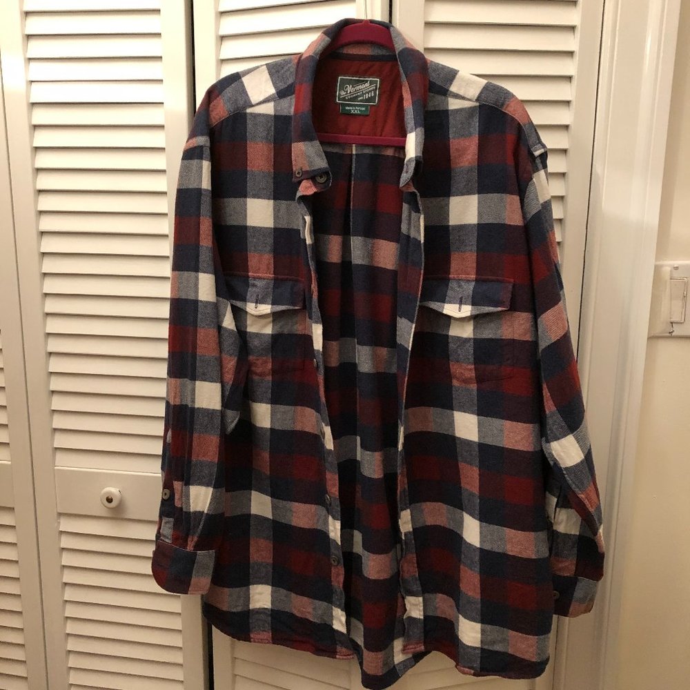 Vermont country store men plaid red and gray shirt
